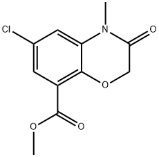 6-Chloro-3,4-dihydro-4-methyl-3-oxo-2H-1,4-benzoxazine-8-carboxylic acid methyl ester Struktur