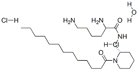 (S)-2,6-Diamino-N-[(1-(1-oxotridecyl)-2-piperidinyl)methyl]hexanamide  hydrate  dihydrochloride Struktur