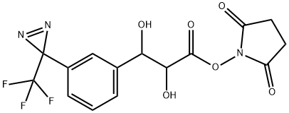 3-(3-(3-(trifluoromethyl)diazirin-3-yl)phenyl)-2,3-dihydroxypropionic acid N-hydroxysuccinimide ester Struktur