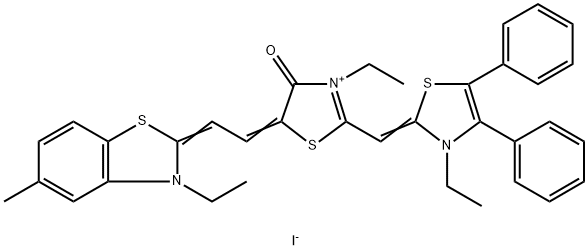 5-(3-ETHYL-5-METHYLBENZTHIAZOLIN-2-YLIDEN)-DIMETHIN-4',5'-DIPHENYL-3'-ETHYLTHIAZOLO-ETHYL-4-OXATHIAZOLIDINO-MONOMETHINCYANIN-IODIDE Struktur