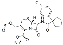 sodium (6R,7R)-3-(acetyloxymethyl)-7-[[1-(4-chlorophenyl)cyclopentanec arbonyl]amino]-8-oxo-5-thia-1-azabicyclo[4.2.0]oct-2-ene-2-carboxylate Struktur