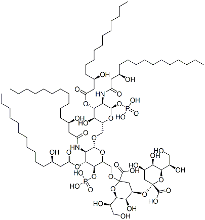 (2R,4R,5R,6R)-4-[(2R,4R,5R,6R)-2-carboxy-6-[(1R)-1,2-dihydroxyethyl]-4 ,5-dihydroxy-oxan-2-yl]oxy-6-[(1R)-1,2-dihydroxyethyl]-5-hydroxy-2-[[( 2R,3S,4R,5R,6R)-6-[[(2R,3S,4R,5R,6R)-3-hydroxy-5-[[(3R)-3-hydroxytetra decanoyl]amino]-4-[(3R)-3-hydroxytetradecanoyl]oxy-6-phosphonooxy-oxan -2-yl]methoxy]-5-[[(3R)-3-hydroxytetradecanoyl]amino]-4-[(3R)-3-hydrox ytetradecanoyl]oxy-3-phosphonooxy-oxan-2-yl]methoxy]oxane-2-carboxylic acid Struktur