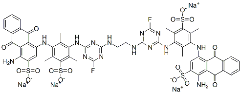 2-Anthracenesulfonic acid, 4,4-1,2-ethanediylbisimino(6-fluoro-1,3,5-triazine-4,2-diyl)imino(2,4,6-trimethyl-5-sulfo-3,1-phenylene)iminobis1-amino-9,10-dihydro-9,10-dioxo-, sodium salt Struktur