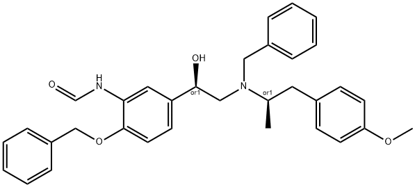 (R*,R*)-N-[5-[1-Hydroxy-2-[[2-(4-methoxyphenyl)-1-methylethyl](phenylmethyl)amino]ethyl]-2-(phenylmethoxy)phenyl]formamide Struktur