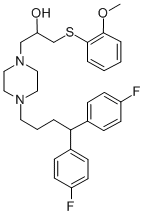 1-Piperazineethanol, 4-(4,4-bis(4-fluorophenyl)butyl)-alpha-(((2-metho xyphenyl)thio)methyl)- Struktur