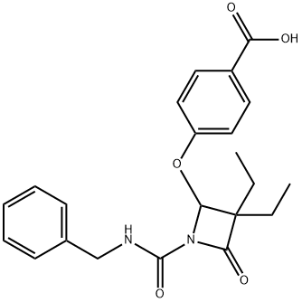 4-((4-carboxyphenyl)oxy)-3,3-diethyl-1-(((phenylmethyl)amino)carbonyl)-2-azetidinone Struktur