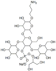 sodium 2-[6-[6-(3-aminopropoxy)-4,5-dihydroxy-2-methyl-oxan-3-yl]oxy-4 -(1,3-dihydroxypropan-2-yloxy-oxido-phosphoryl)oxy-2-(hydroxymethyl)-5 -(3,4,5-trihydroxy-6-methyl-oxan-2-yl)oxy-oxan-3-yl]oxy-6-(hydroxymeth yl)oxane-3,4,5-triol Struktur