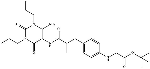 Glycine,  N-[4-[3-[(6-amino-1,2,3,4-tetrahydro-2,4-dioxo-1,3-dipropyl-5-pyrimidinyl)amino]-2-methyl-3-oxopropyl]phenyl]-,  1,1-dimethylethyl  ester Struktur