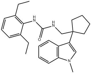 N(sup 1)-(2,6-Diethylphenyl)-N(sup 2)-(1-(1-methyl-3-indolyl)cyclopent ylmethyl)urea Struktur