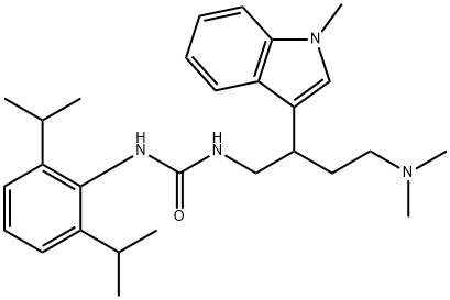 N(sup 1)-(2,6-Diisopropylphenyl)-N(sup 2)-(4-dimethylamino-2-(1-methyl -3-indolyl)butyl)urea Struktur