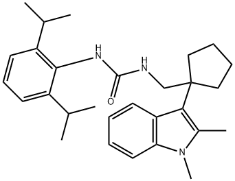 1-[[1-(1,2-dimethylindol-3-yl)cyclopentyl]methyl]-3-(2,6-dipropan-2-yl phenyl)urea Struktur