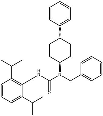 1-benzyl-3-(2,6-dipropan-2-ylphenyl)-1-(4-phenylcyclohexyl)urea Struktur