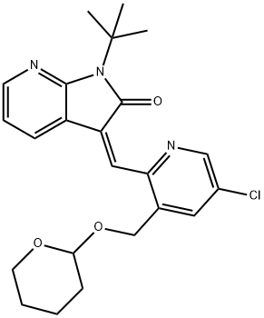 2H-Pyrrolo[2,3-b]pyridin-2-one, 3-[[5-chloro-3-[[(tetrahydro-2H-pyran-2-yl)oxy]methyl]-2-pyridinyl]methylene]-1-(1,1-dimethylethyl)-1,3-dihydro-, (3Z)- Struktur