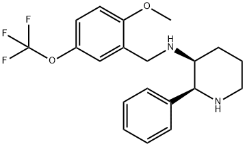 (2S,3S)-1-[[2-methoxy-5-(trifluoromethoxy)phenyl]methyl]-2-phenyl-piperidin-3-amine Struktur