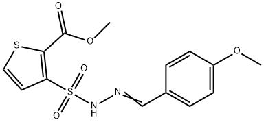 2-Thiophenecarboxylic acid, 3-((((4-methoxyphenyl)methylene)hydrazino) sulfonyl)-, methyl ester Struktur