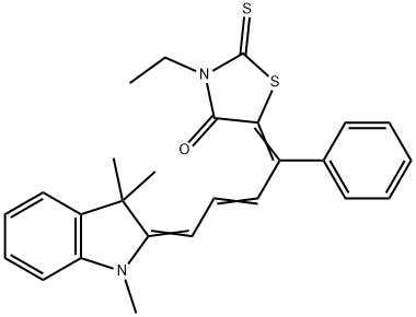 3-ETHYL-5-[(E,2E)-1-PHENYL-4-(1,3,3-TRIMETHYL-1,3-DIHYDRO-2H-INDOL-2-YLIDENE)-2-BUTENYLIDENE]-2-THIOXO-1,3-THIAZOLIDIN-4-ONE Struktur