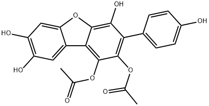 1,2-Diacetoxy-4,7,8-trihydroxy-3-(4-hydroxyphenyl)dibenzofuran Struktur