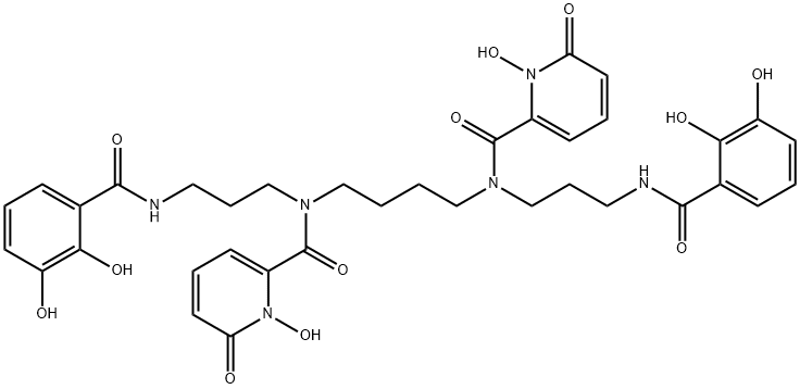 1,14-bis(2,3-dihydroxybenzoyl)-5,10-bis(1-hydroxy-2-pyridon-6-oyl)-1,5,10,14-tetraazatetradecane Struktur