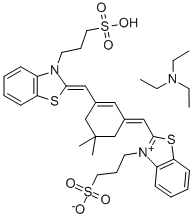 BENZOTHIAZOLIUM, 2-[[5,5-DIMETHYL-3-[[3-(3-SULFOPROPYL)-2(3H)-BENZOTHIAZOLYLIDENE]METHYL]-2-CYCLOHEXEN-1-YLIDENE]METHYL]-3-(3-SULFOPROPYL)-, INNER SALT, N,N-DIETHYLETHANAMINE (1:1) Struktur