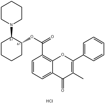 4H-1-Benzopyran-8-carboxylic acid, 3-methyl-4-oxo-2-phenyl-, 2-(1-pipe ridinyl)cyclohexyl ester, hydrochloride, trans-(+-)- Struktur