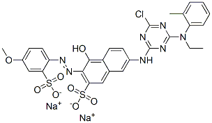 disodium 7-[4-chloro-6-(N-ethyl-o-toluidino)-1,3,5-triazin-2-ylamino]-4-hydroxy-3-(4-methoxy-2-sulfonatophenylazo)-2-naphthalenesulfonate Struktur