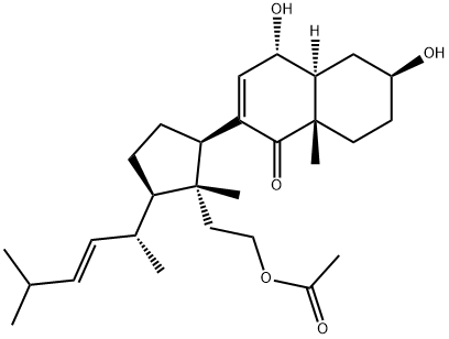 24-nor-9,11-seco-11-acetoxy-3,6-dihydroxycholest-7,22-dien-9-one Struktur