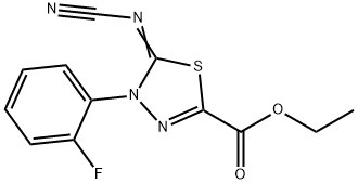 ETHYL 5-CYANAMIDE-4-(2-FLUOROPHENYL)-4,5-DIHYDRO-1,3,4-THIADIAZOLE-2-CARBOXYLATE Struktur