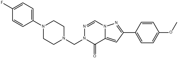 4-[[4-(4-fluorophenyl)piperazin-1-yl]methyl]-8-(4-methoxyphenyl)-1,3,4 ,9-tetrazabicyclo[4.3.0]nona-2,6,8-trien-5-one Struktur