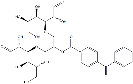 1,3-bis(3-deoxyglucopyranose-3-yloxy)-2-propyl-4-benzoylbenzoate Struktur