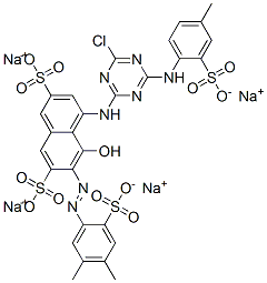 tetrasodium 4-[4-chloro-6-(4-methyl-2-sulfophenylamino)-1,3,5-triazin-2-ylamino]-6-(4,5-dimethyl-2-sulfophenylazo)-5-hydroxynaphthalene-2,7-disulfonate Struktur