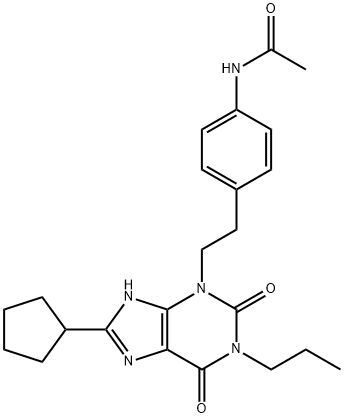 N-[4-[2-(8-cyclopentyl-2,6-dioxo-1-propyl-7H-purin-3-yl)ethyl]phenyl]a cetamide Struktur