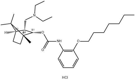 [(1R,2S,3R,4R)-3-(diethylaminomethyl)-1,7,7-trimethyl-norbornan-2-yl] N-(2-heptoxyphenyl)carbamate hydrochloride Struktur