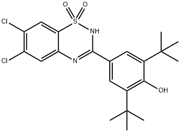 4-(6,7-dichloro-4H-1,2,4-benzothiadiazine-3-yl)-2,6-bis(1,1-dimethylethyl)phenol-S,S-dioxide Struktur