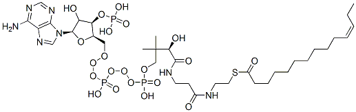 S-[2-[3-[[(2R)-4-[[[(2R,3R,5R)-5-(6-aminopurin-9-yl)-4-hydroxy-3-phosphonooxyoxolan-2-yl]methoxy-hydroxyphosphoryl]oxy-hydroxyphosphoryl]oxy-2-hydroxy-3,3-dimethylbutanoyl]amino]propanoylamino]ethyl] (Z)-tetradec-11-enethioate Struktur