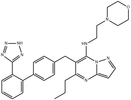 N-(2-(4-Morpholinyl)ethyl)-5-propyl-6-((2'-(1H-tetrazol-5-yl)(1,1'- biphenyl)-4-yl)methyl) pyrazolo(1,5-a)pyrimidin-7-amine Struktur