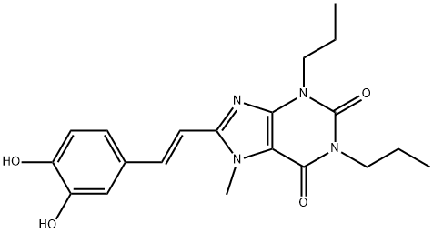 (8E)-8-[(2Z)-2-(3-hydroxy-4-oxo-1-cyclohexa-2,5-dienylidene)ethylidene ]-7-methyl-1,3-dipropyl-9H-purine-2,6-dione Struktur