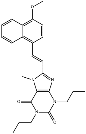 (E)-8-(2-(4-Methoxynaphthyl)vinyl)-7-methyl-1,3-dipropylxanthine Struktur