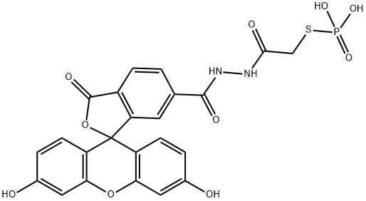 3',6'-dihydroxy-3-oxo-spiro(isobenzofuran-1(3H),9'-9H-xanthene)-6-carboxylic acid 2-((phosphonothio)acetyl)hydrazide Struktur