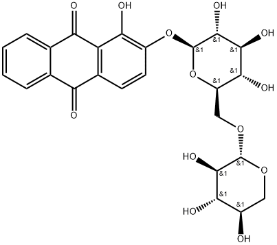 1-hydroxy-2-[(6-O-beta-D-xylopyranosyl-beta-D-glucopyranosyl)oxy]anthraquinone  Struktur