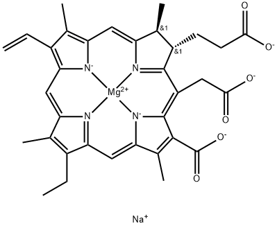 trisodium (2S-trans)-[18-carboxy-20-(carboxymethyl)-13-ethyl-2,3-dihydro-3,7,12,17-tetramethyl-8-vinyl-21H,23H-porphine-2-propionato(5-)-N21,N22,N23,N24]magnesate(3-) Struktur