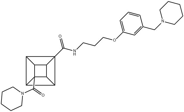 N-(3-(3-piperidinomethylphenoxy)propyl)-4-piperidinocarbonylpentacyclo(4.2.0.0(2,5).0(3,8).0(4,7))octane carboxamide Struktur