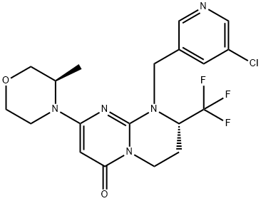 (S)-1-((5-chloropyridin-3-yl)methyl)-8-((R)-3-methylmorpholino)-2-(trifluoromethyl)-3,4-dihydro-1H-pyrimido[1,2-a]pyrimidin-6(2H)-one Struktur