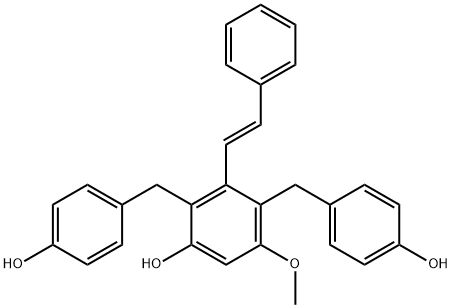 5-methoxy-3-(2-phenylethenyl)-2,4-bis(4-hydroxybenzyl)phenol Struktur