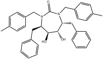 (4R,5S,6S,7R)-4,7-dibenzyl-5,6-dihydroxy-1,3-bis[(4-methylphenyl)methy l]-1,3-diazepan-2-one Struktur