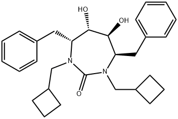 (4R,5S,6S,7R)-4,7-dibenzyl-1,3-bis(cyclobutylmethyl)-5,6-dihydroxy-1,3 -diazepan-2-one Struktur