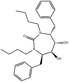 (4R,5S,6S,7R)-4,7-dibenzyl-1,3-dibutyl-5,6-dihydroxy-1,3-diazepan-2-on e Struktur