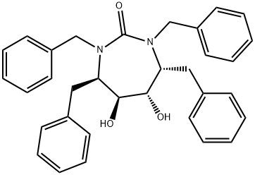 (4R,5S,6S,7R)-1,3,4,7-tetrabenzyl-5,6-dihydroxy-1,3-diazepan-2-one Struktur