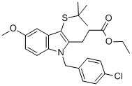 1H-Indole-2-propanoic acid, 1-[(4-chlorophenyl)methyl]-3-[(1,1-dimethylethyl)thio]-5-methoxy-ethyl ester Struktur