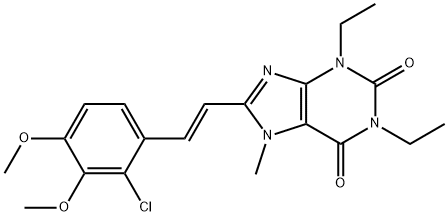 1H-Purine-2,6-dione, 3,7-dihydro-8-(2-(2-chloro-3,4-dimethoxyphenyl)et henyl)-1,3-diethyl-7-methyl-, (E)- Struktur