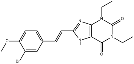 1H-Purine-2,6-dione, 3,7-dihydro-8-(2-(3-bromo-4-methoxyphenyl)ethenyl )-1,3-diethyl-, (E)- Struktur